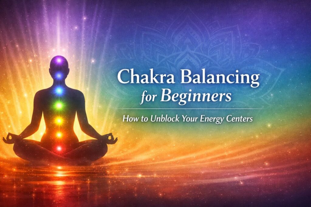 Chakra balancing for beginners visual showing aligned energy centers with calm colors representing emotional clarity and inner balance