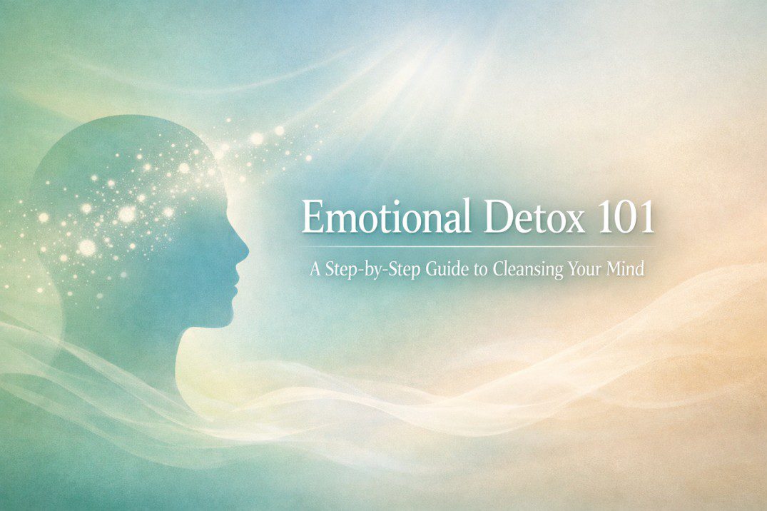 Emotional detox guide visual showing calm mind clarity through step by step emotional cleansing and mental balance focus