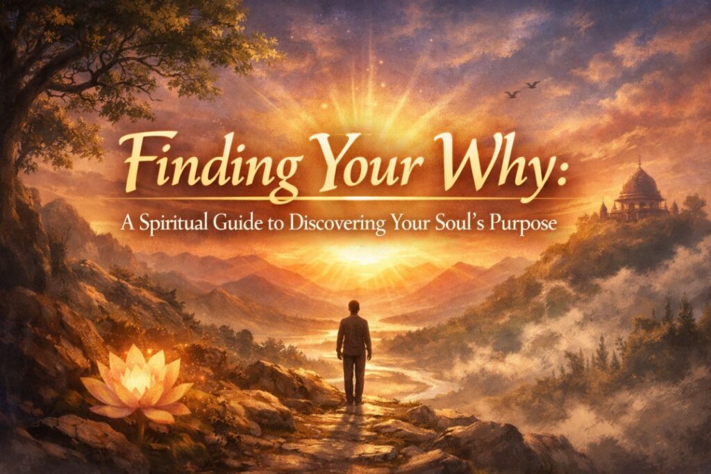 Finding your why illustrated through a calm spiritual visual representing inner clarity, soul purpose, and emotional self discovery