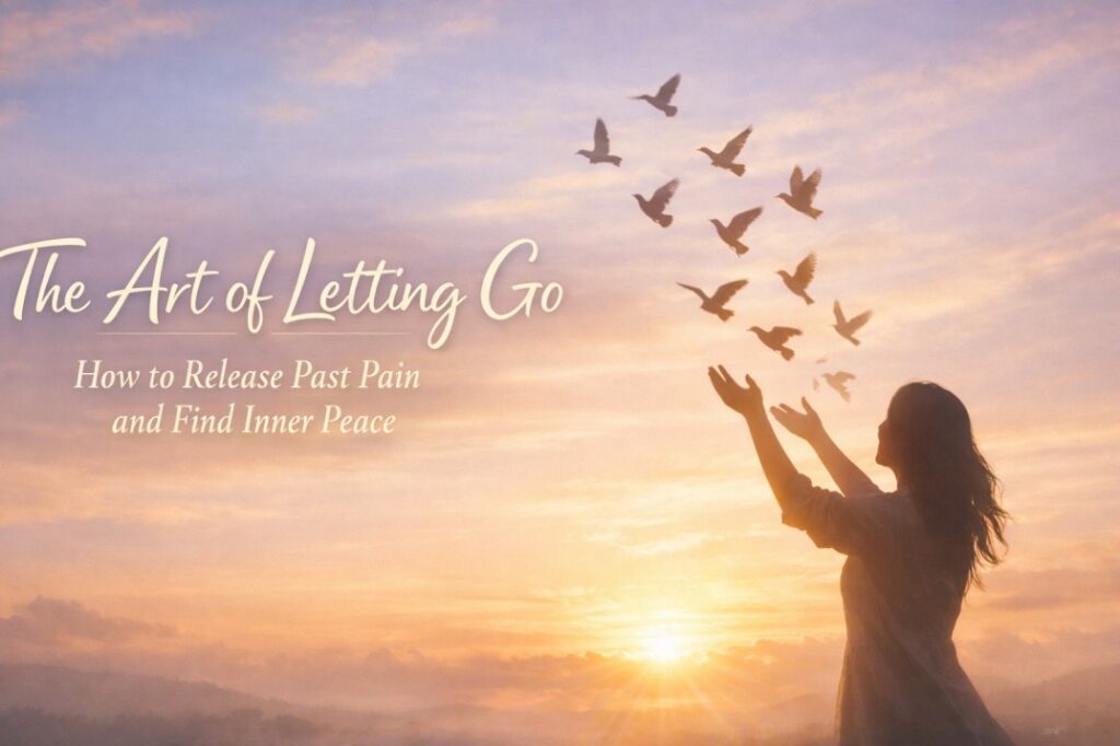 The Art of Letting Go visual showing calm emotional release, healing mindset, and inner peace journey through reflection