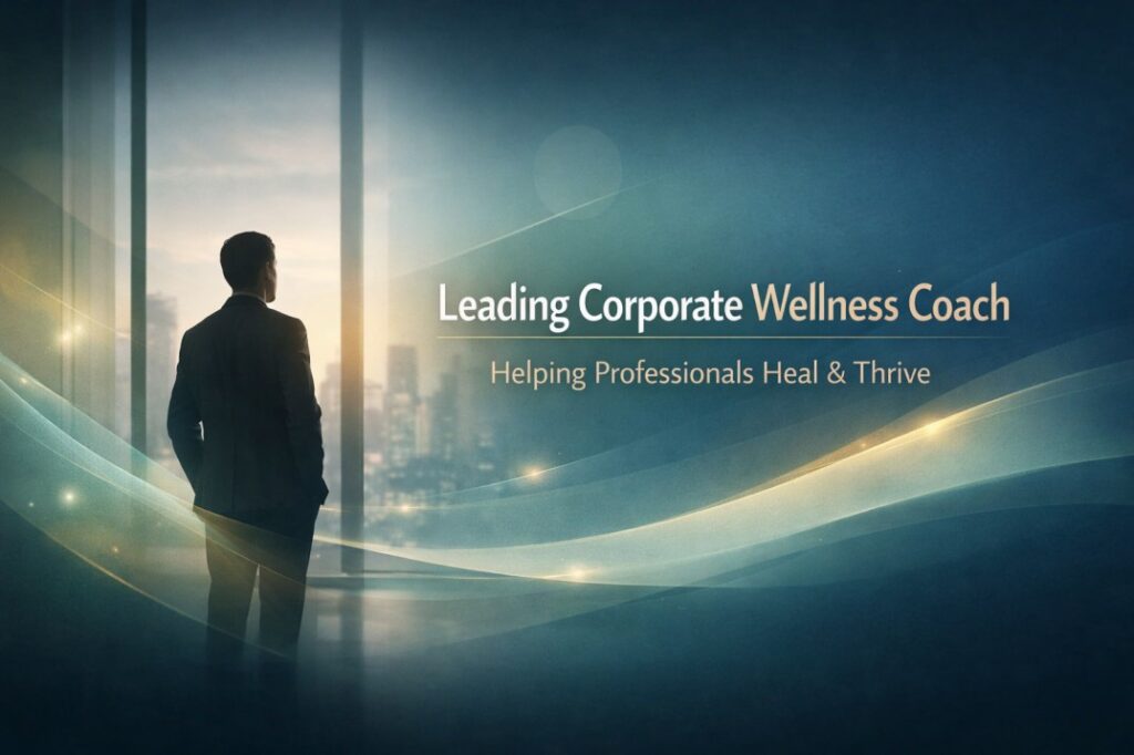 Leading corporate wellness coach guiding professionals toward emotional healing, inner clarity, and sustainable wellbeing in demanding work lives