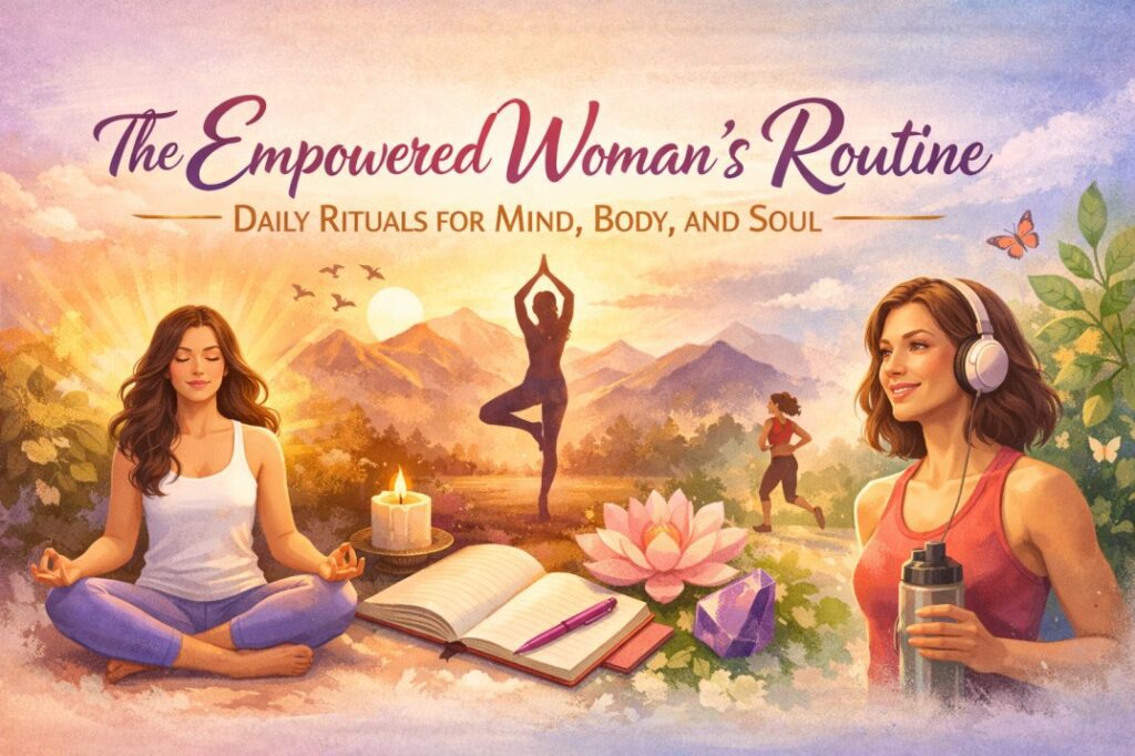 The Empowered Woman Routine shown through calm daily rituals that support emotional balance across mind body and soul.