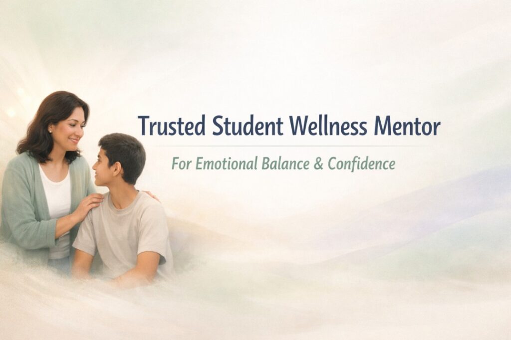 Trusted student wellness mentor guiding emotional balance and confidence through calm, supportive, experience based mentoring