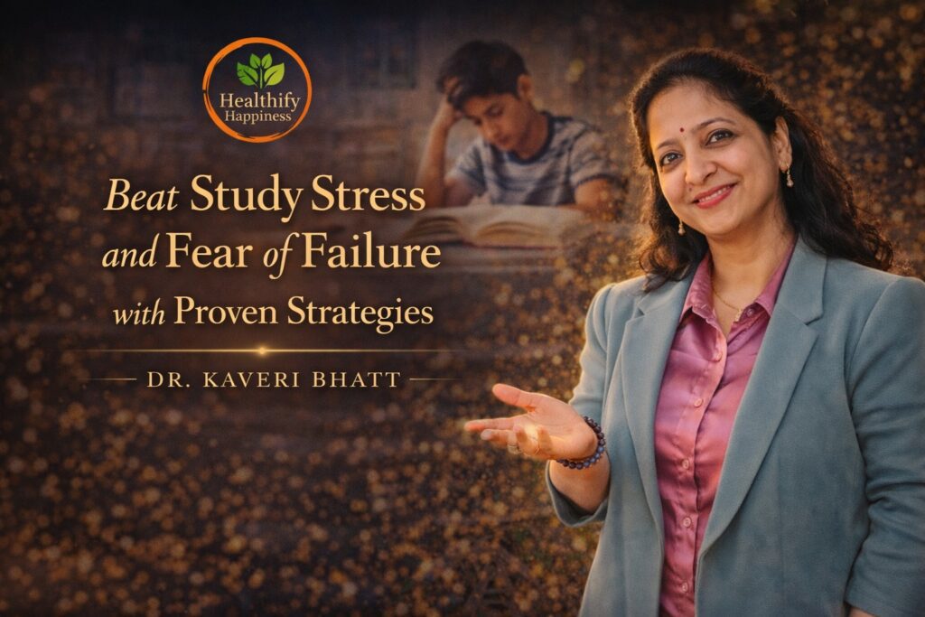 Student sitting calmly with books while learning to Beat Study Stress and Fear of Failure through mindful focus