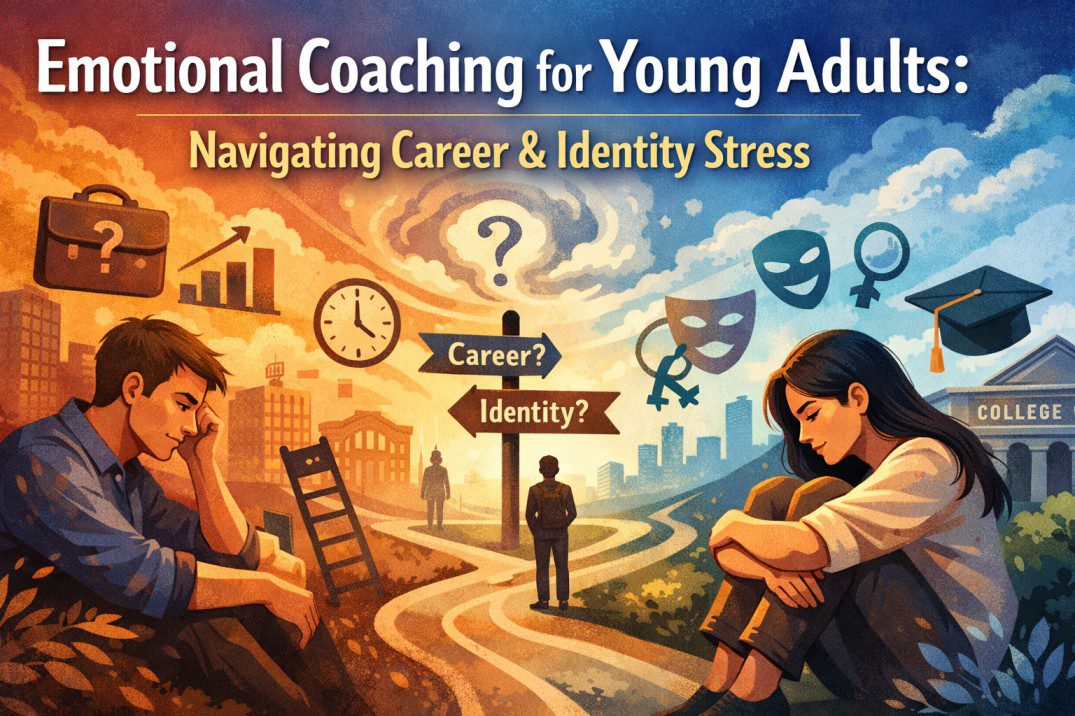 Emotional Coaching for Young Adults finding clarity during career confusion and identity stress with calm emotional guidance.
