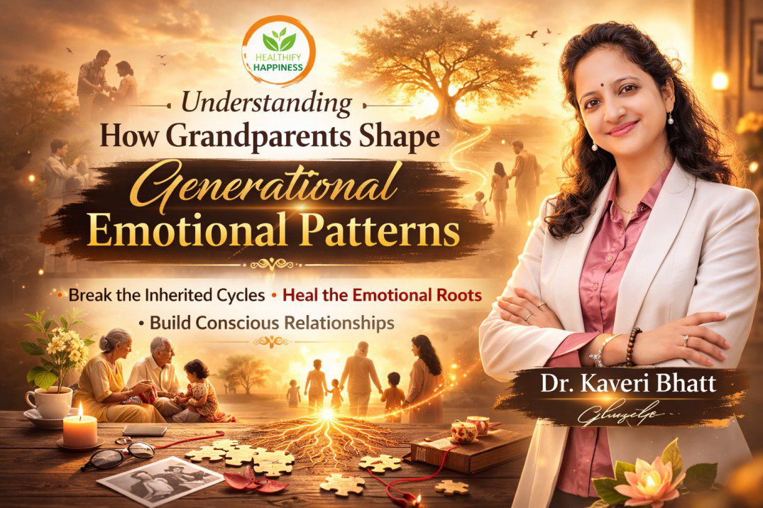 Illustration representing How Grandparents Shape Generational Emotional Patterns through three generations sharing emotional connection.