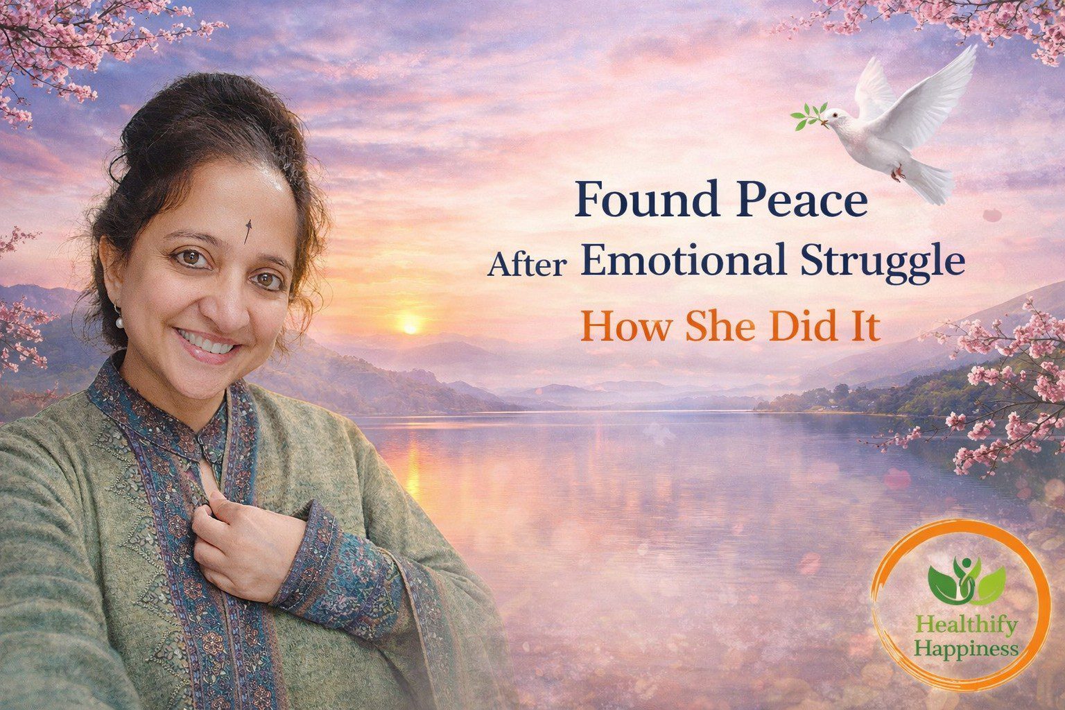 A woman sitting calmly at sunrise symbolizing found peace after emotional struggle with emotional healing and inner clarity