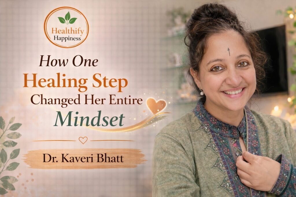 A woman sitting calmly reflecting after a healing step that changed mindset and brought emotional clarity and inner peace