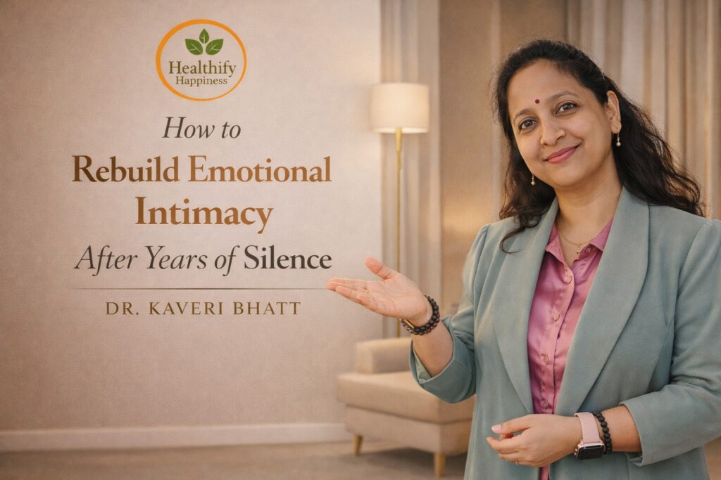 Couple reconnecting gently during therapy session on how to rebuild emotional intimacy after long silence