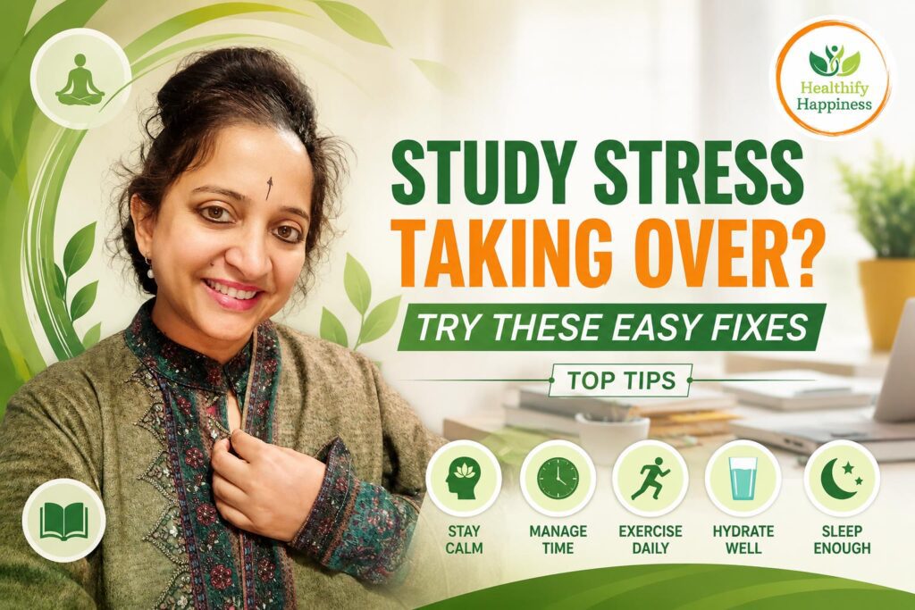 A stressed student sitting with books while learning calming ways to manage study stress taking over daily life