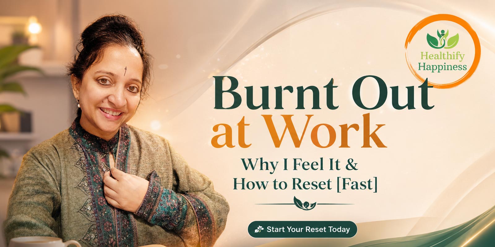 A tired professional taking a mindful pause after experiencing burnout at work and beginning a healthy emotional recovery journey.