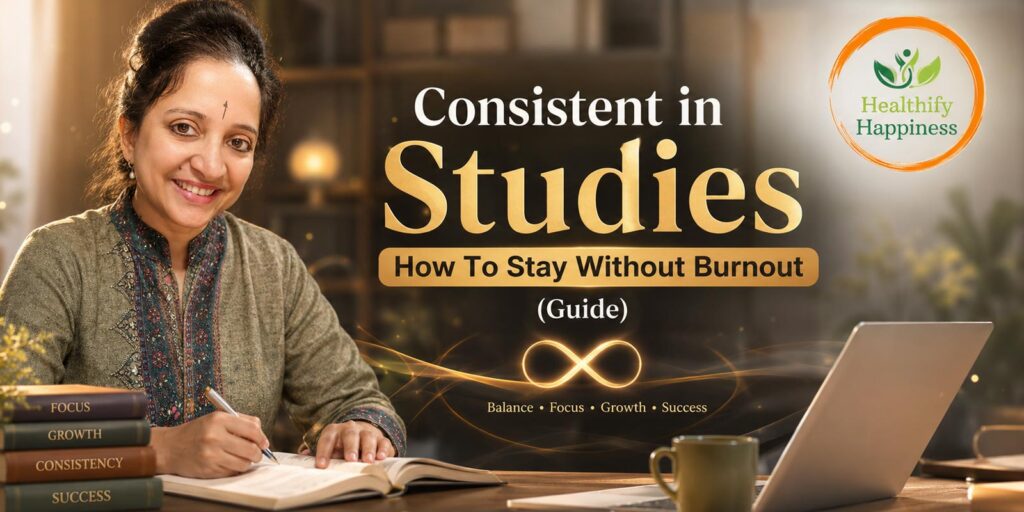 Student studying calmly with healthy habits that improve consistency without emotional burnout or academic exhaustion.