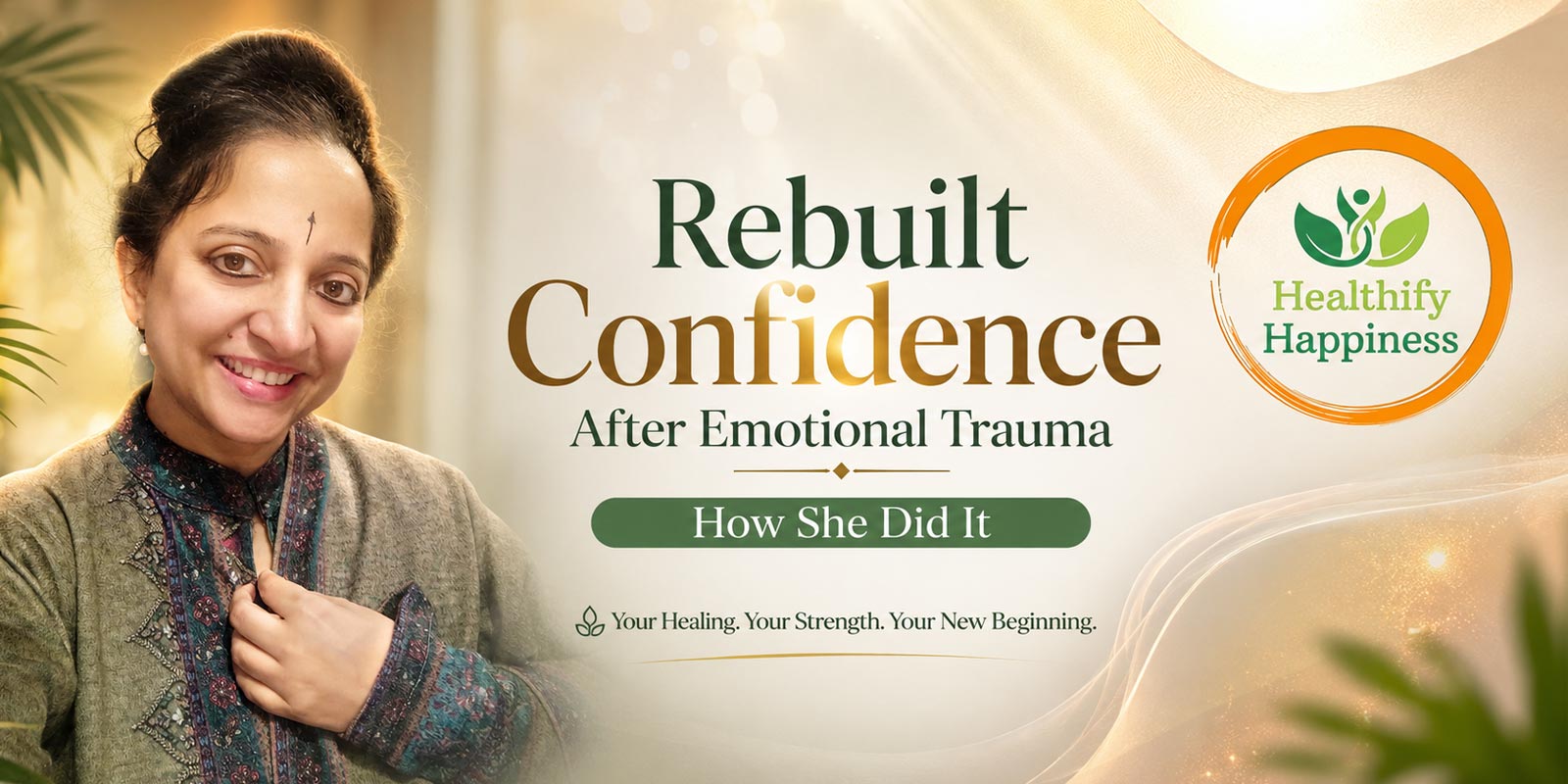 Woman rebuilding confidence after emotional trauma through mindful healing, emotional resilience, and supportive therapy.